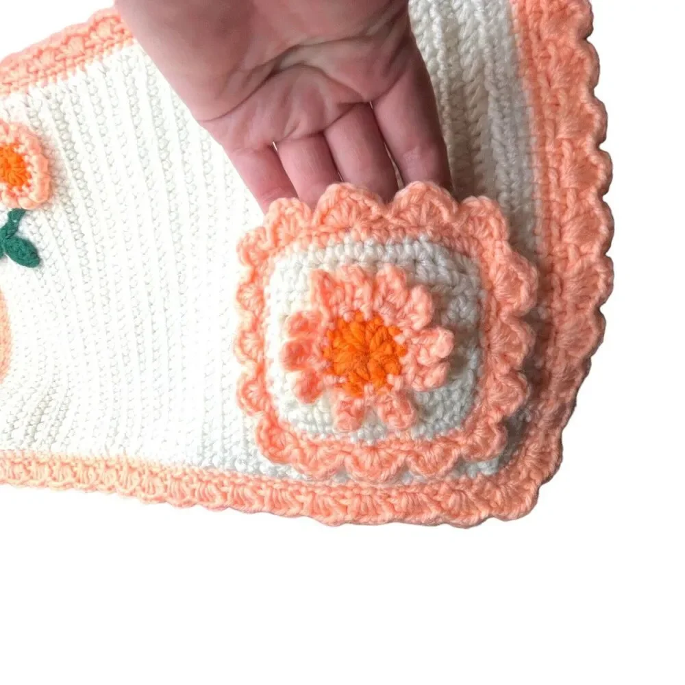 Placemats Crochet Set Of 6 Vintage Orange White Retro 18 X 12 Country Kitsch